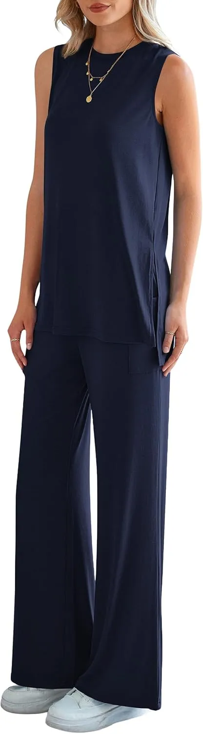 PRETTYGARDEN Women's Summer 2 Piece Set 2025 Loose Tank Top Wide Leg Pants Casual Matching Lounge Travel Outfits Tracksuit