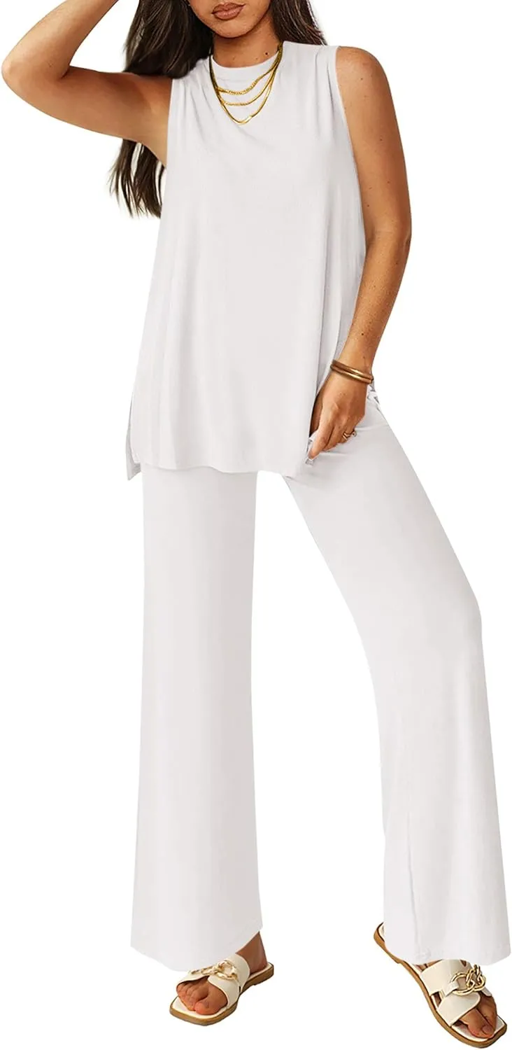 PRETTYGARDEN Women's Summer 2 Piece Set 2025 Loose Tank Top Wide Leg Pants Casual Matching Lounge Travel Outfits Tracksuit