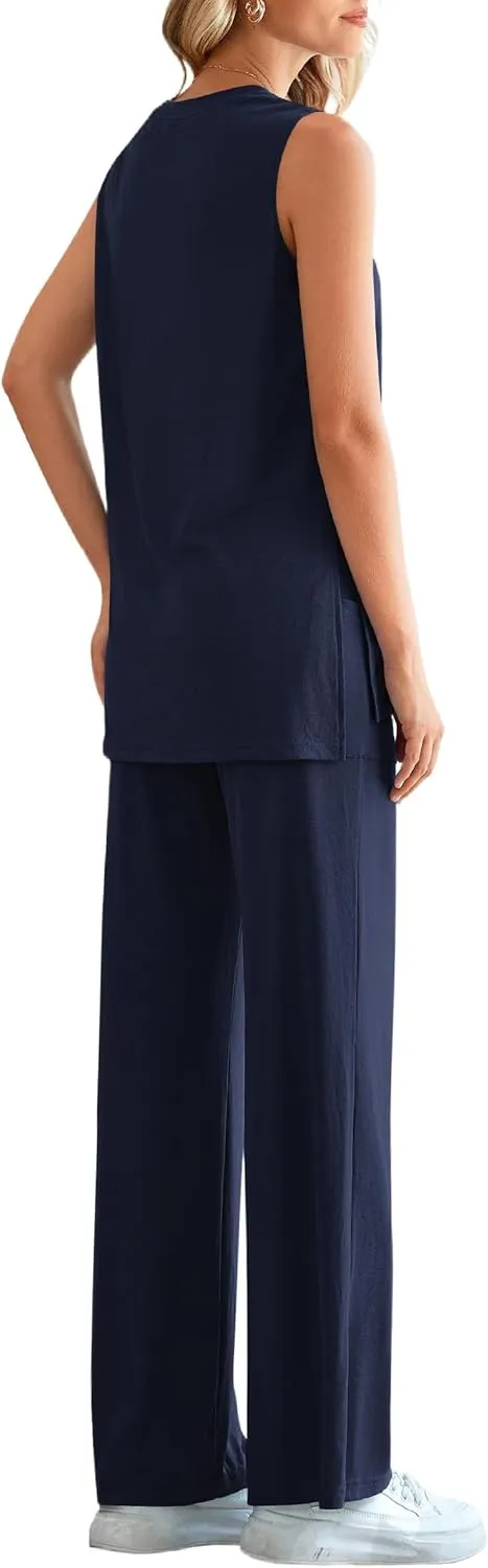 PRETTYGARDEN Women's Summer 2 Piece Set 2025 Loose Tank Top Wide Leg Pants Casual Matching Lounge Travel Outfits Tracksuit