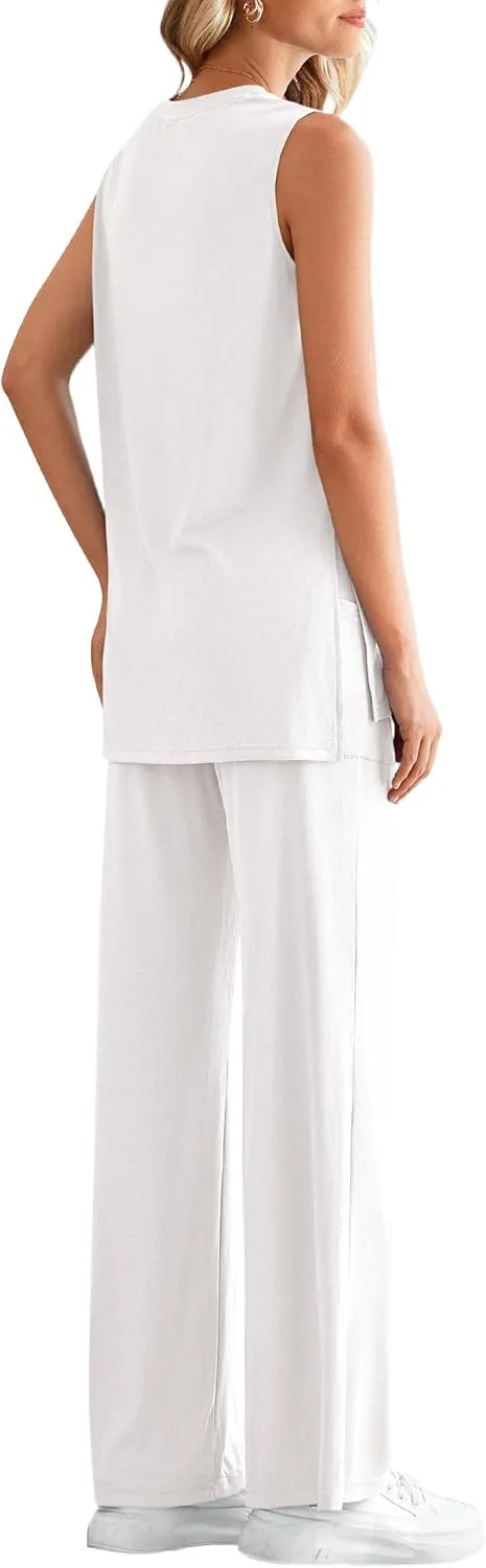 PRETTYGARDEN Women's Summer 2 Piece Set 2025 Loose Tank Top Wide Leg Pants Casual Matching Lounge Travel Outfits Tracksuit