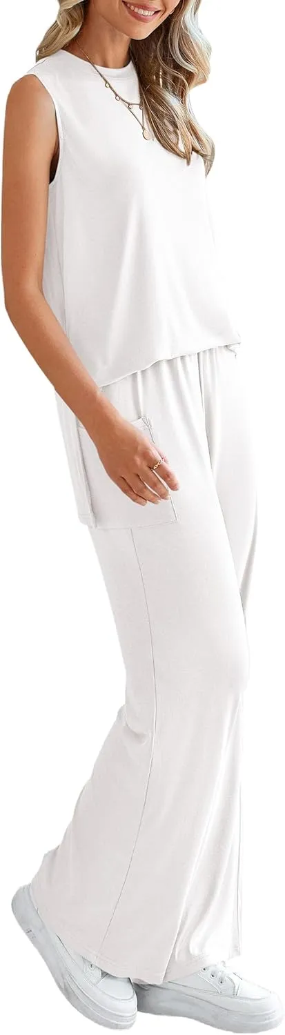 PRETTYGARDEN Women's Summer 2 Piece Set 2025 Loose Tank Top Wide Leg Pants Casual Matching Lounge Travel Outfits Tracksuit