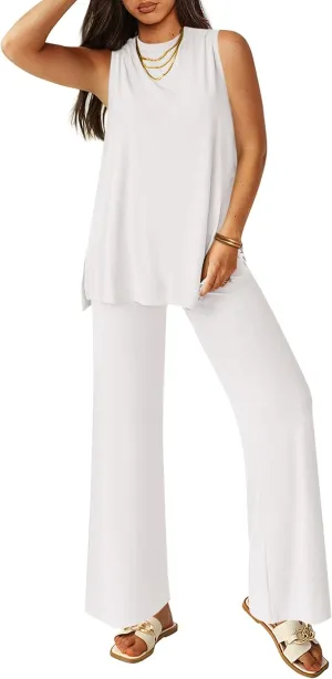 PRETTYGARDEN Women's Summer 2 Piece Set 2025 Loose Tank Top Wide Leg Pants Casual Matching Lounge Travel Outfits Tracksuit