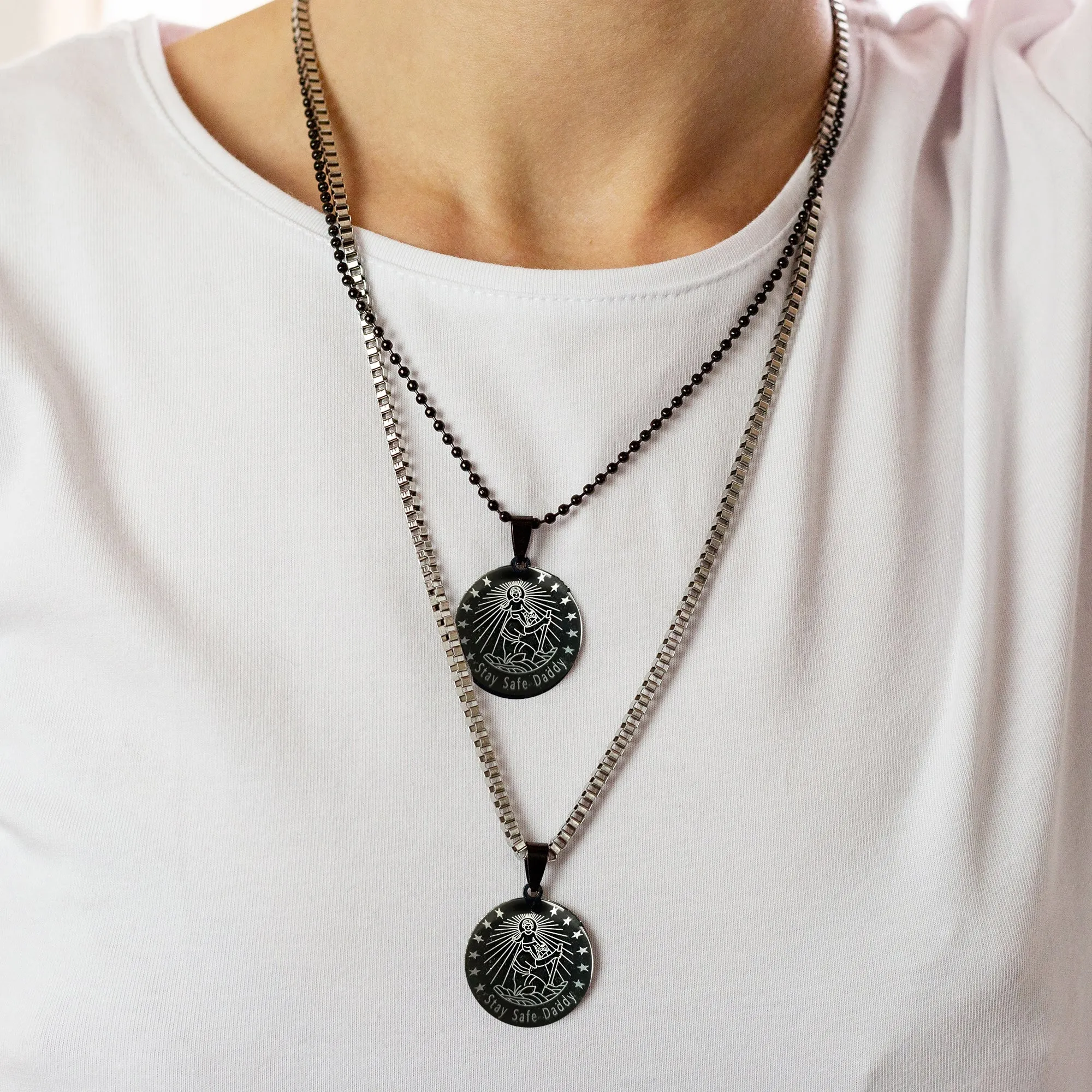 Saint Christopher Personalised Black Steel Pendant