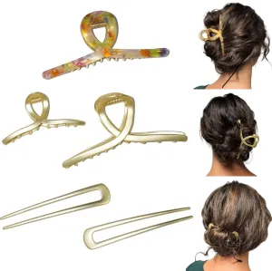 Sensory4u Metal Hair Claw Clips Variety Pack (Gold)