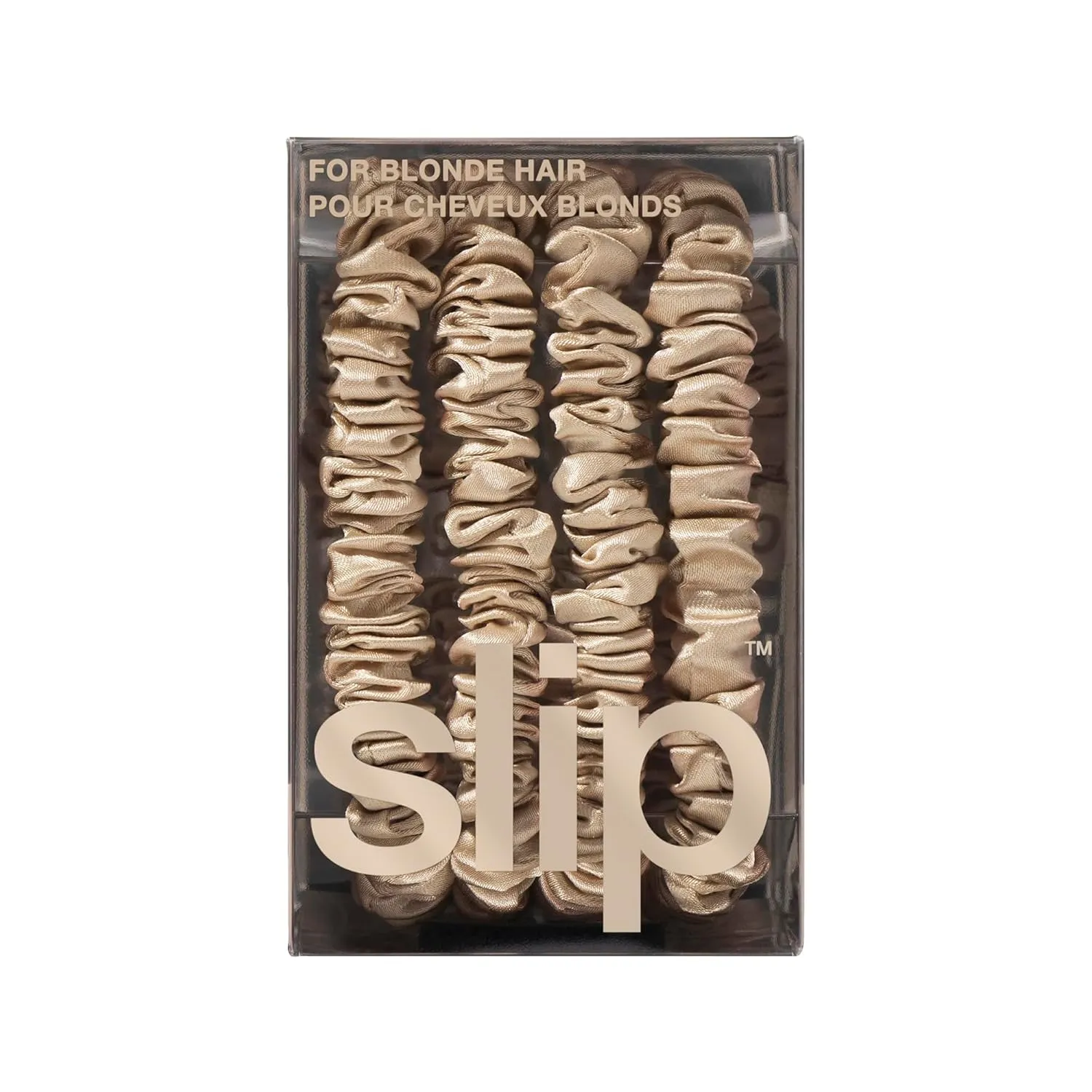 slip Silk Skinny Scrunchies - Blonde | Set of 4 Skinny Scrunchies | 100% Mulberry Silk, Anti-Crease, Gentle on Hair, Reduces Breakage | Stylish, Durable, Ideal for All Hair Types