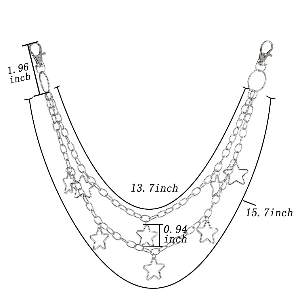 Tgirls Hip Hop Pants Chain - Goth Jean Star Punk Pocket Accessory for Women - Layered Acrylic Keychains Cute Trouser Rock Wallet for Men - Waist Body Accessories for Girls (2 Stat-1)
