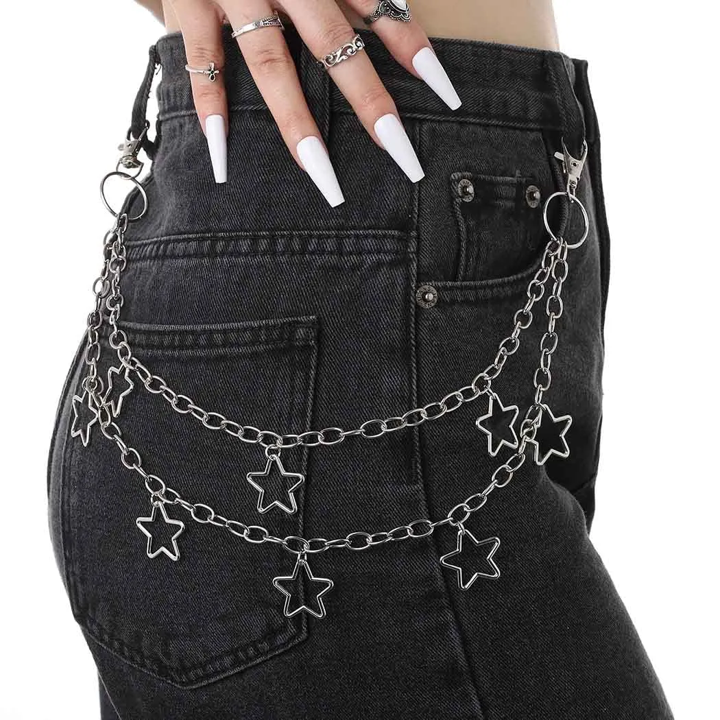 Tgirls Hip Hop Pants Chain - Goth Jean Star Punk Pocket Accessory for Women - Layered Acrylic Keychains Cute Trouser Rock Wallet for Men - Waist Body Accessories for Girls (2 Stat-1)