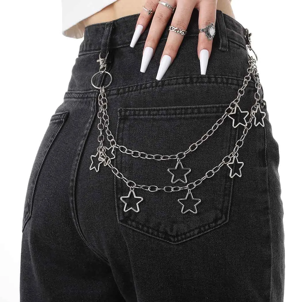 Tgirls Hip Hop Pants Chain - Goth Jean Star Punk Pocket Accessory for Women - Layered Acrylic Keychains Cute Trouser Rock Wallet for Men - Waist Body Accessories for Girls (2 Stat-1)