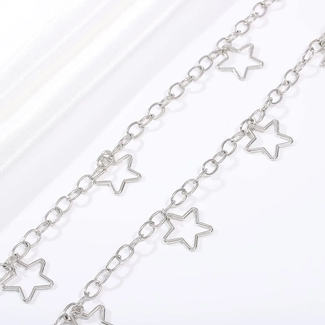 Tgirls Hip Hop Pants Chain - Goth Jean Star Punk Pocket Accessory for Women - Layered Acrylic Keychains Cute Trouser Rock Wallet for Men - Waist Body Accessories for Girls (2 Stat-1)
