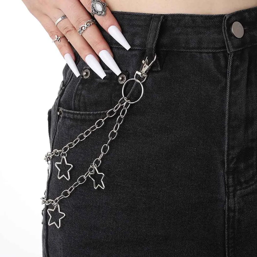 Tgirls Hip Hop Pants Chain - Goth Jean Star Punk Pocket Accessory for Women - Layered Acrylic Keychains Cute Trouser Rock Wallet for Men - Waist Body Accessories for Girls (2 Stat-1)
