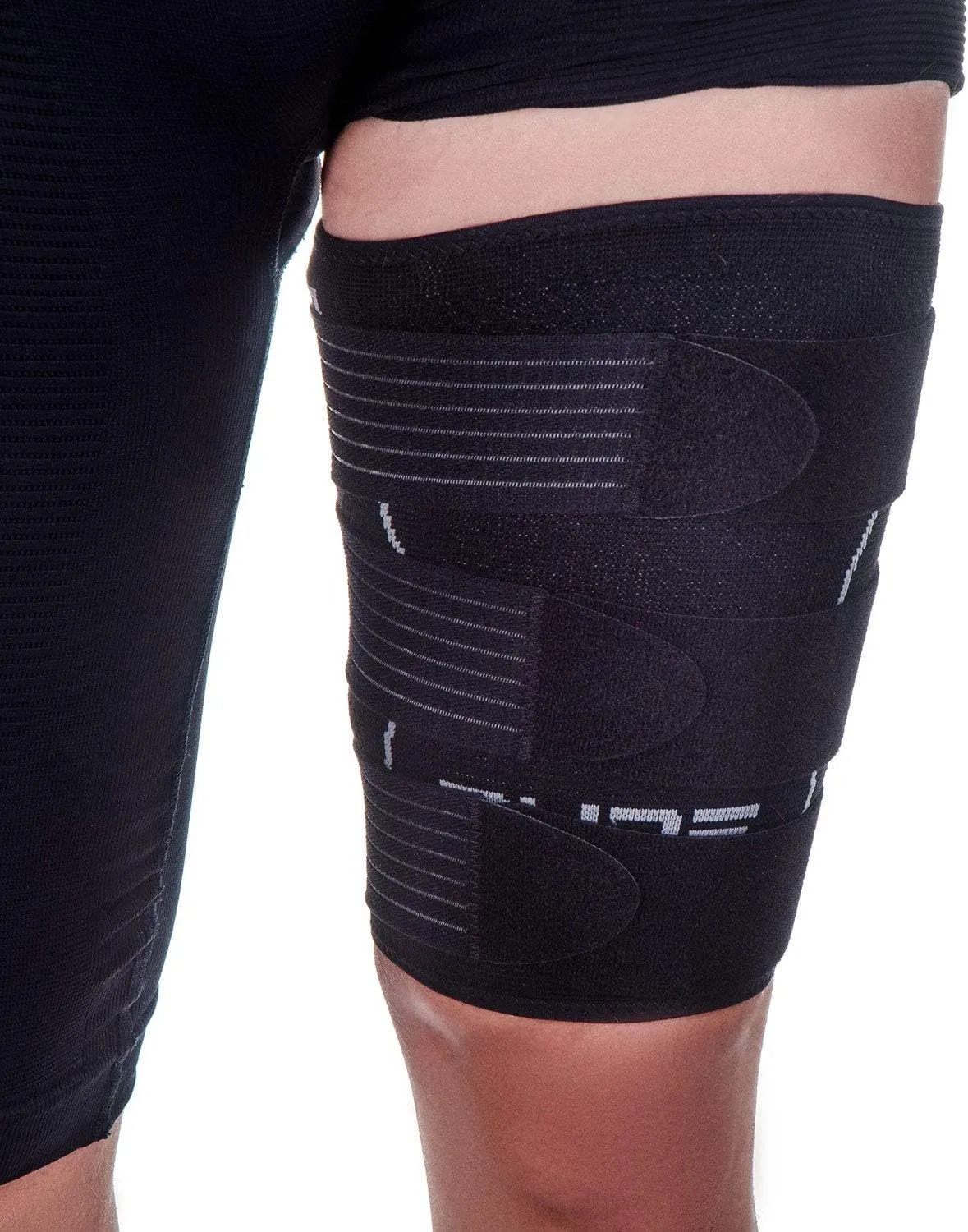 Thigh Compression Sleeve  Adjustable Straps Quad Wrap Support Brace, Hamstring Upper Leg
