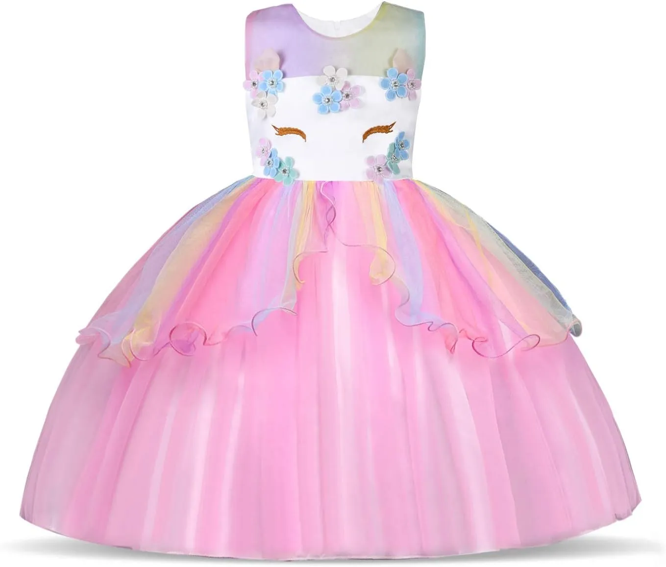 Unicorn Costume, Princess Unicorn Dress Fancy Dress with Necklace, Headband for Kids & Toddlers Birthday