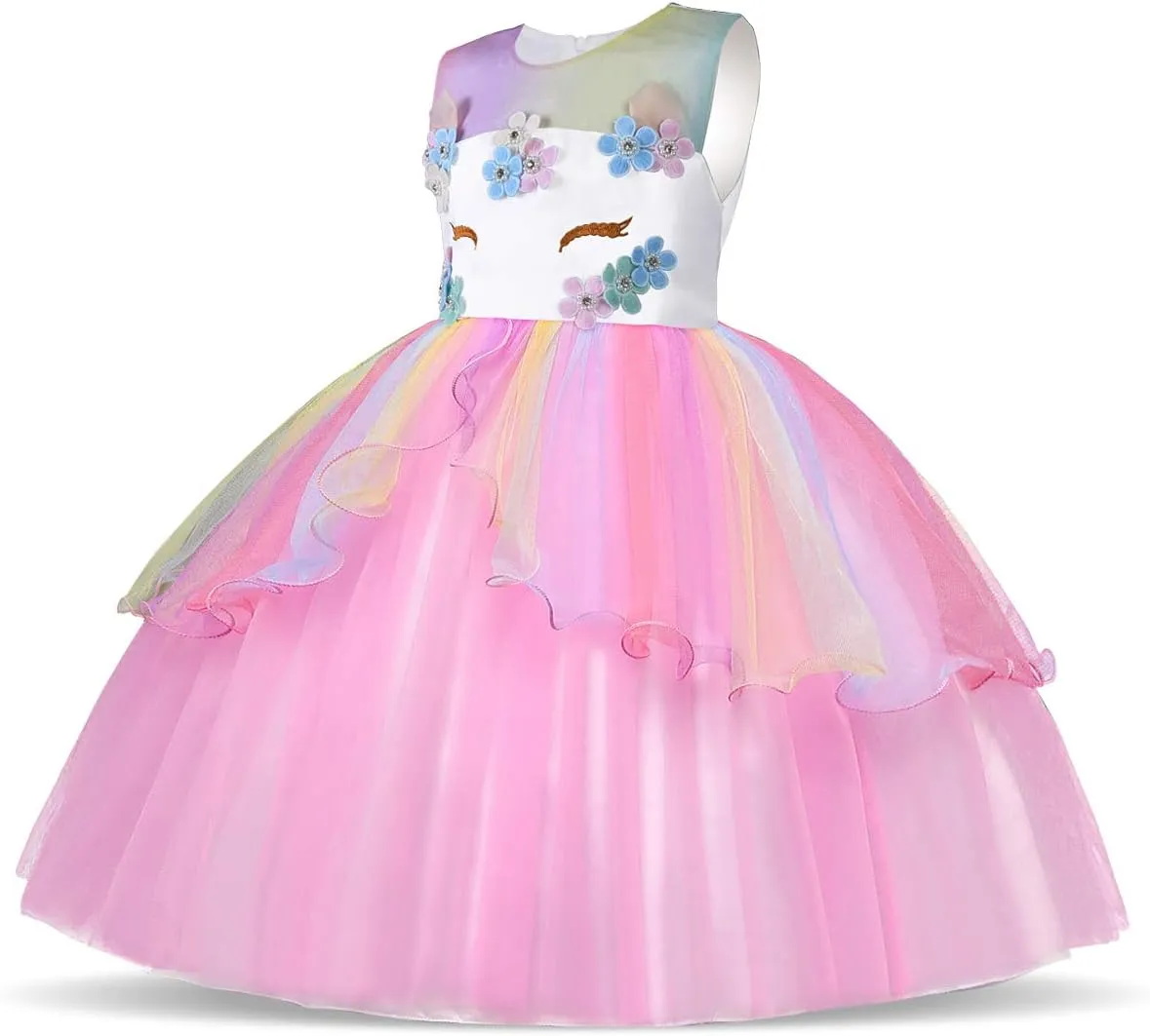 Unicorn Costume, Princess Unicorn Dress Fancy Dress with Necklace, Headband for Kids & Toddlers Birthday