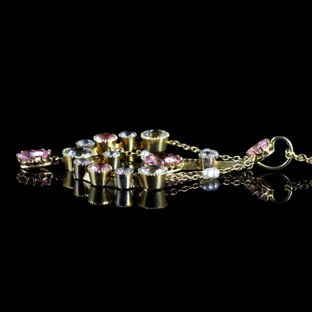 Victorian Aquamarine Pink Sapphire 18Ct Necklace Circa 1900
