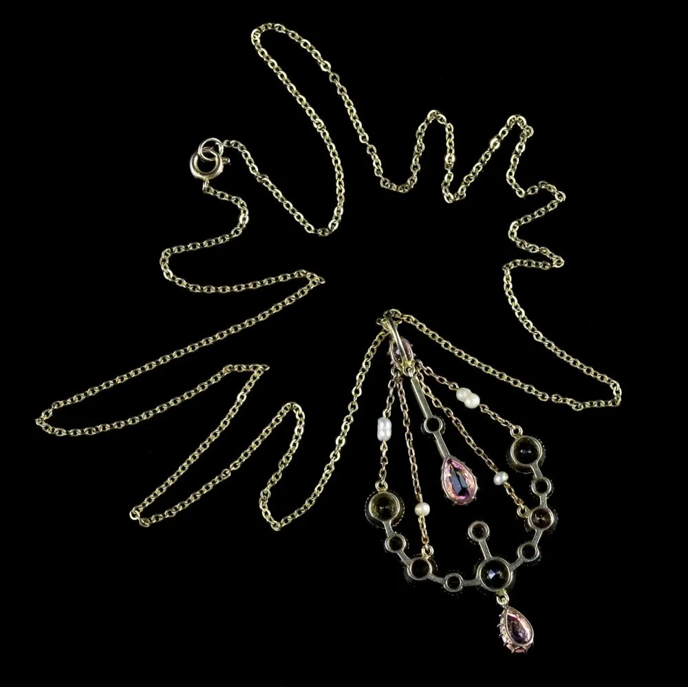 Victorian Aquamarine Pink Sapphire 18Ct Necklace Circa 1900