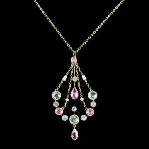 Victorian Aquamarine Pink Sapphire 18Ct Necklace Circa 1900
