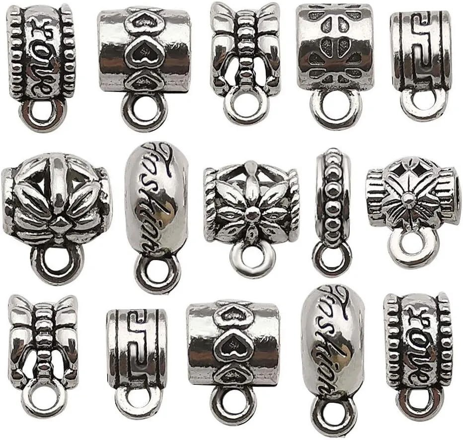 WOCRAFT 100 pcs Clasp Bail beads Charms,Bail Tube Beads, Loose Spacer Bead,Bead Hanger Charm for Jewelry Making DIY Necklace Bracelet