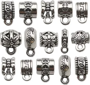 WOCRAFT 100 pcs Clasp Bail beads Charms,Bail Tube Beads, Loose Spacer Bead,Bead Hanger Charm for Jewelry Making DIY Necklace Bracelet