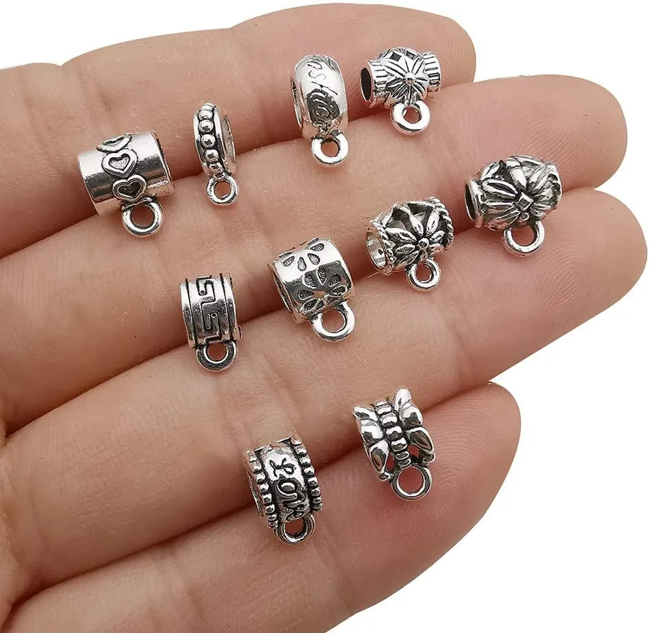 WOCRAFT 100 pcs Clasp Bail beads Charms,Bail Tube Beads, Loose Spacer Bead,Bead Hanger Charm for Jewelry Making DIY Necklace Bracelet