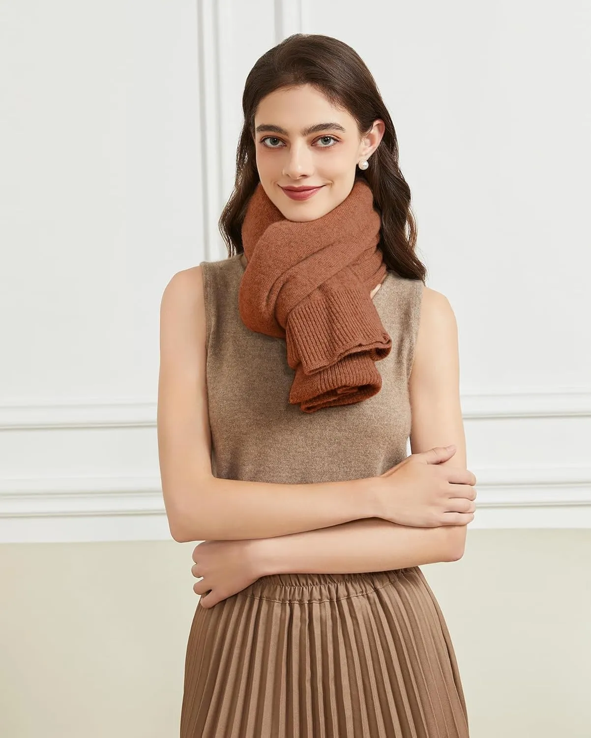 Women's Lightweight Wool Shawl Wrap Scarf with Sleeves Outer Warm Knitted Open Front Poncho Cape Fall Winter