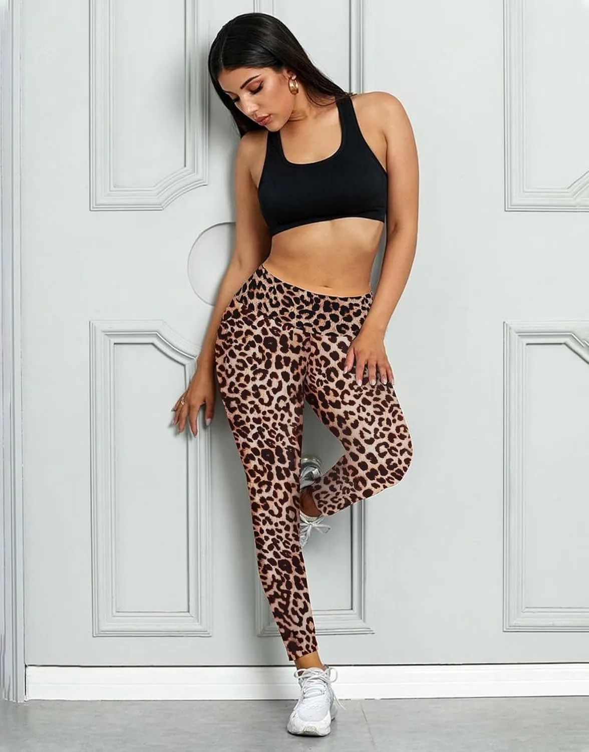 ZOOSIXX High Waisted Leggings for Women - Tummy Control Soft Opaque Printed Pants with Camo, Leopard for Workout Skating