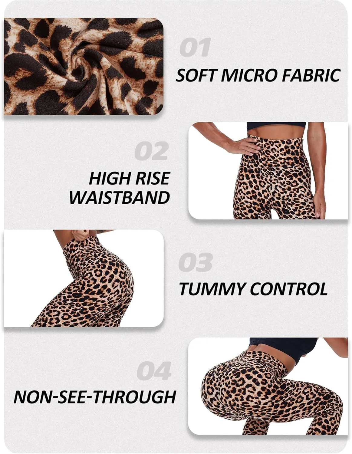 ZOOSIXX High Waisted Leggings for Women - Tummy Control Soft Opaque Printed Pants with Camo, Leopard for Workout Skating